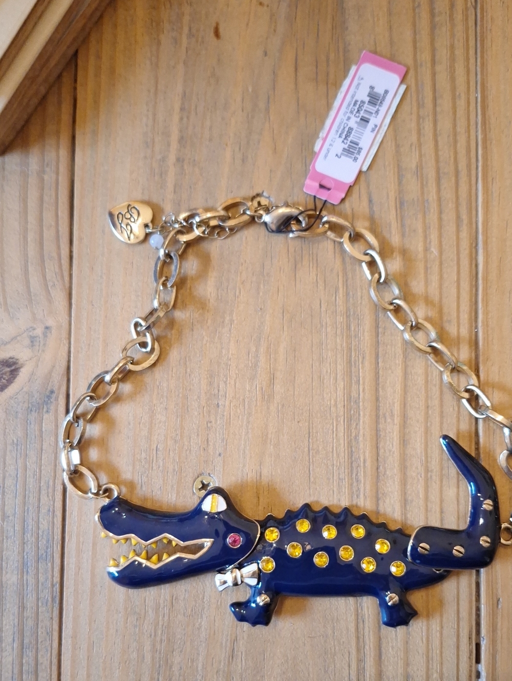 Betsy Johnson Navy Crocodile Charm Necklace with Yellow Accents
